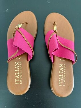 New Italian Shoemakers Hot Pink Elastic Crossover Toe-Loop Sandals